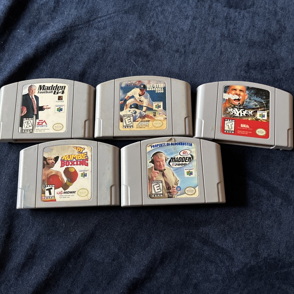 Nintendo 64 Lot of 5 Games Madden 2000 64 WCW Mayhem Ready 2 Rumble Baseball